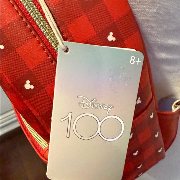 Disney 100 Red Checkered Backpack with Characters NWTS - Picture 5 of 13